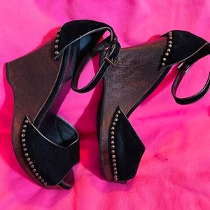 PRADA MILANO ankle strap black heel wedge